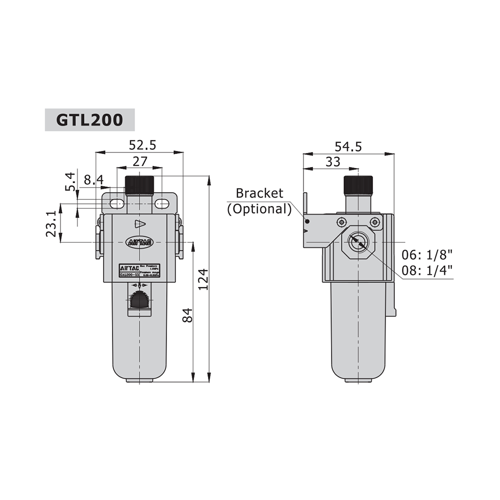 GTL20006T AIRTAC LUBRICATOR<BR>GTL200 SERIES 1/8" NPT